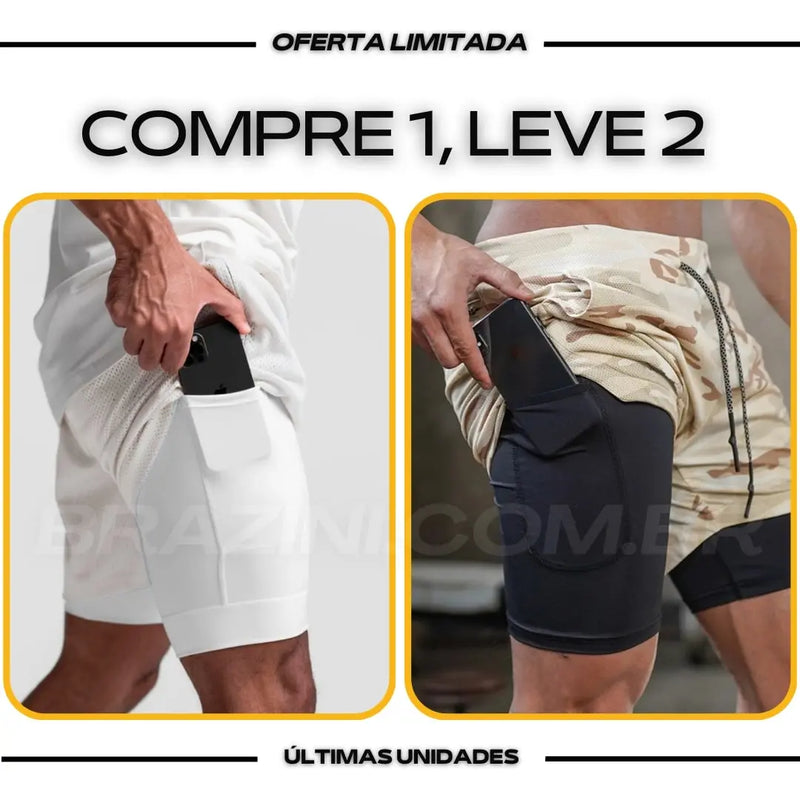 Shorts Dry-Fit™ de Compressão BZN - COMPRE 1 LEVE 2 + Brinde